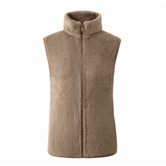 Womens Fuzzy Sherpa Fleece Vest Casual Sleeveless Outerwear Travel Zip Up Jacket Lightweight Warm Gilet With Pockets