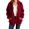 thumbnail image 1 of Womens Fuzzy Sherpa Hooded Jacket Full Zip Up Lapel Fleece Coat Textured Solid Color Fashion Warm Winter Outerwear with Pockets, 1 of 5