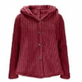 thumbnail image 1 of Womens Fuzzy Sherpa Hooded Jacket Long Sleeve Open Front Fluffy Fleece Button down Cardigan Winter Warm Thicken Outwear (XL, Wine), 1 of 8