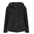 thumbnail image 1 of Womens Fuzzy Sherpa Hooded Jacket Long Sleeve Open Front Fluffy Fleece Button down Cardigan Winter Warm Thicken Outwear (XXL, Black), 1 of 8