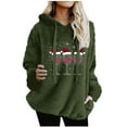 thumbnail image 1 of Womens Fuzzy Sherpa Hoodie with Pocket Christmas Printed Holiday Sweater Hooded Fleece Sweatshirt Pullover Tops (3XL, Army Green 02), 1 of 4