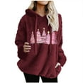 thumbnail image 1 of Womens Fuzzy Sherpa Hoodie with Pocket Christmas Printed Holiday Sweater Hooded Fleece Sweatshirt Pullover Tops (L, Wine 03), 1 of 4