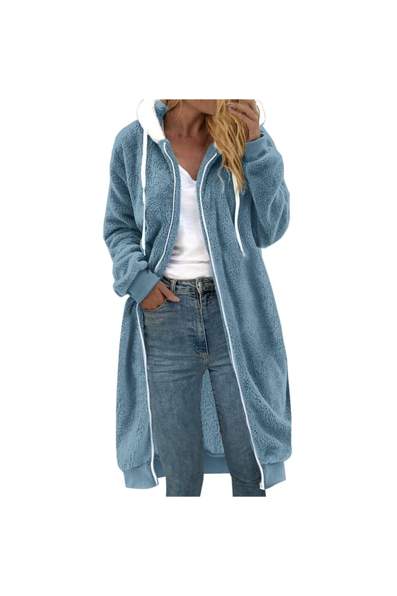 Womens Fuzzy Sherpas Pullover Hoodie Long Zip Up Fleece Jacket Plus Size Tunic Length Hoodies Soft Comfy Sweater Coat Fluffys Sherpas Outerwear Blue 4xl