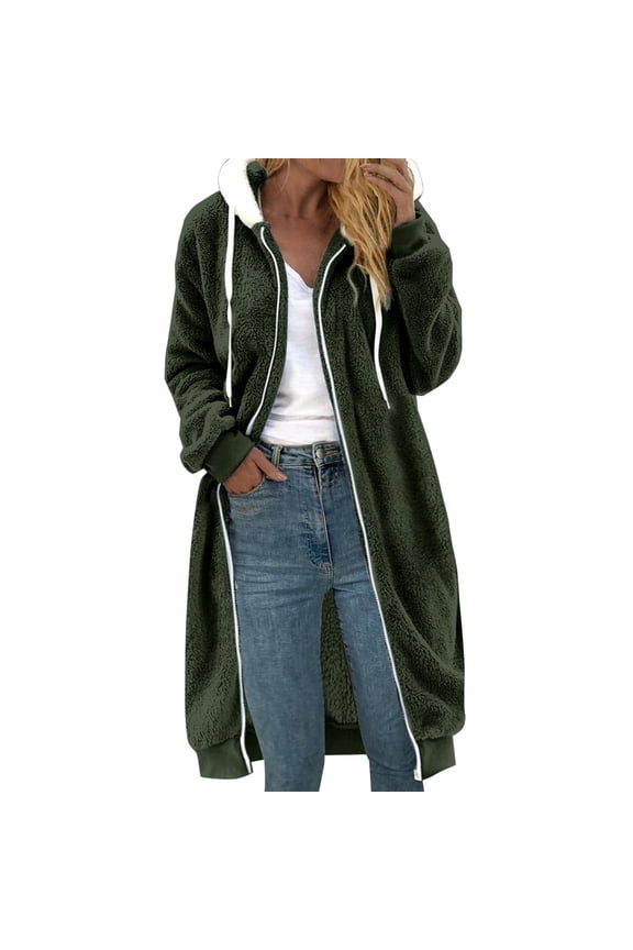 Womens Fuzzy Sherpas Pullover Hoodie Long Zip Up Fleece Jacket Plus Size Tunic Length Hoodies Soft Comfy Sweater Coat Fluffys Sherpas Outerwear Green 3xl