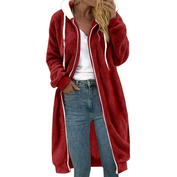 Womens Fuzzy Sherpas Pullover Hoodie Long Zip Up Fleece Jacket Plus Size Tunic Length Hoodies Soft Comfy Sweater Coat Fluffys Sherpas Outerwear Wine 4xl