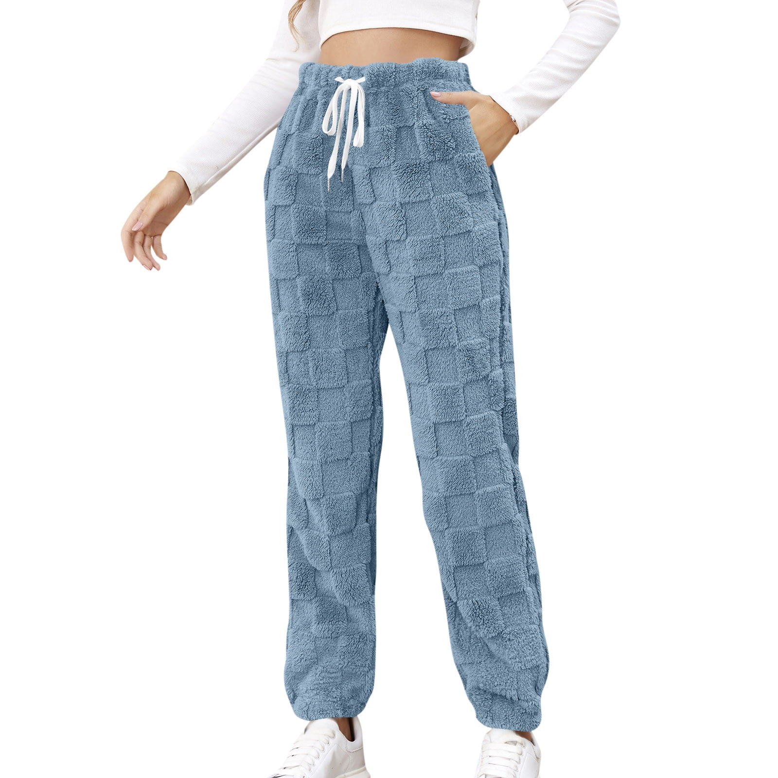 Womens Fuzzy Sleepwear Comfy High Waist Fleece Lounge Long Pants Pajama