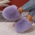thumbnail image 1 of Womens Fuzzy Slipper Big Faux Fur Soft Fashion Non Slip Comfortable House Shoes Comfy Gift Purple 9-9.5, 1 of 5