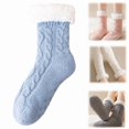 thumbnail image 1 of Womens Fuzzy Slipper Socks Cable Knit Sherpa Lined Warm Cozy Socks for Women Winter House Non Slip Gripper Socks (Blue), 1 of 4