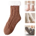 thumbnail image 1 of Womens Fuzzy Slipper Socks Cable Knit Sherpa Lined Warm Cozy Socks for Women Winter House Non Slip Gripper Socks (Brown), 1 of 5