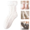 thumbnail image 1 of Womens Fuzzy Slipper Socks Cable Knit Sherpa Lined Warm Cozy Socks for Women Winter House Non Slip Gripper Socks (White), 1 of 7