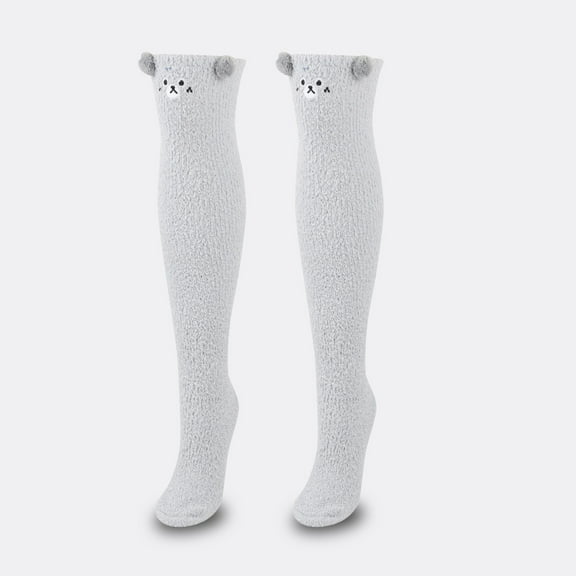 Womens Fuzzy Slipper Socks Knee High Soft Warm Cute Microfiber Cozy Fluffy Winter Plush Christmas Socks Light Gray