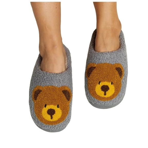 Womens Fuzzy Slippers Cute Cartoon Animal Print Chunky Soft Sole Antislip Winter Bedroom House Shoes Casual Cozy Slip on Shoes Grey 7.5