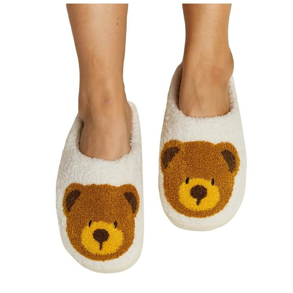 Womens Fuzzy Slippers Cute Cartoon Animal Print Chunky Soft Sole Antislip Winter Bedroom House Shoes Casual Cozy Slip on Shoes White 8.5