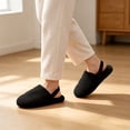 thumbnail image 1 of Womens Fuzzy Slippers Soft Plush Closed Toe Faux Fur Non Slip Indoor Shoes with Elastic Strap Black 6, 1 of 5