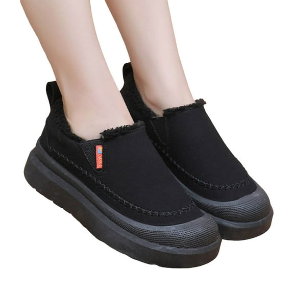 Womens Fuzzy Snow Boots Slip on Platform Winter Loafers Waterproof Round Toe Outdoor Sneakers Warm Ankle Booties