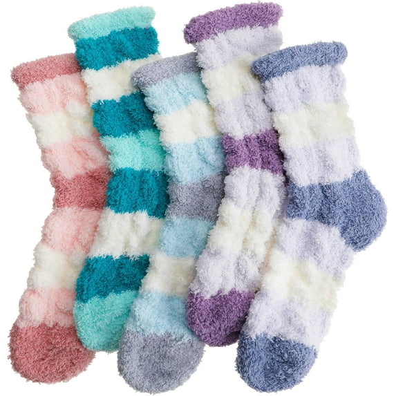 Womens Fuzzy Socks Cozy Fluffy Winter Cabin Slipper Warm Fleece Soft Thick Comfy Socks 5 Pairs