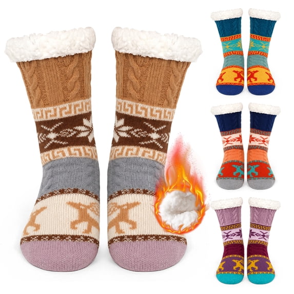 Womens Fuzzy Socks Cozy Fluffy Winter Slipper Socks with Grippers ,UNEEI Warm Thick Animal Pattern Non-Slip Winter House Socks, Size 5-10