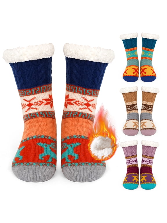 Womens Fuzzy Socks Cozy Fluffy Winter Slipper Socks with Grippers ,UNEEI Warm Thick Animal Pattern Non-Slip Winter House Socks, Size 5-10
