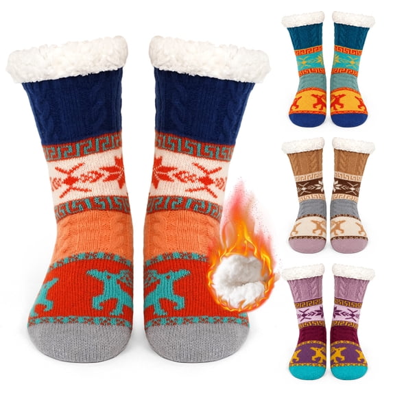 Womens Fuzzy Socks Cozy Fluffy Winter Slipper Socks with Grippers ,UNEEI Warm Thick Animal Pattern Non-Slip Winter House Socks, Size 5-10