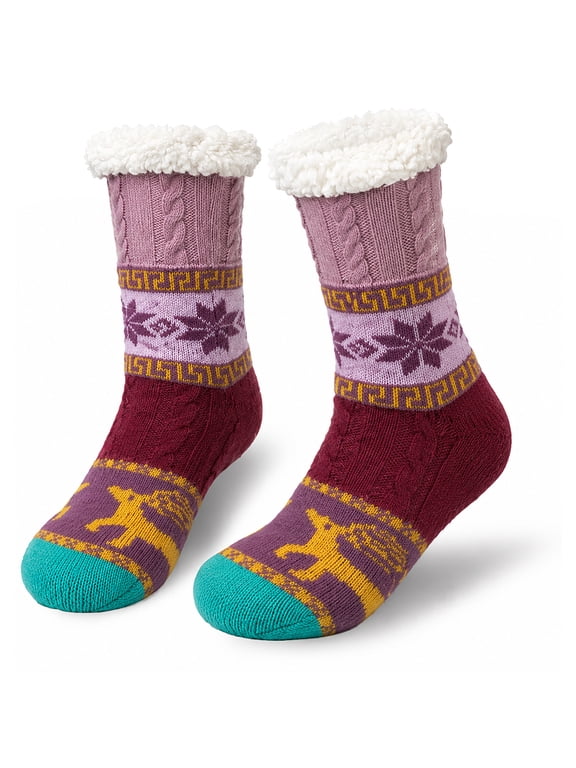 Womens Fuzzy Socks Cozy Fluffy Winter Slipper Socks with Grippers,UNEEI Warm Thick Animal Pattern Non-Slip Winter House Socks, Size 5-10