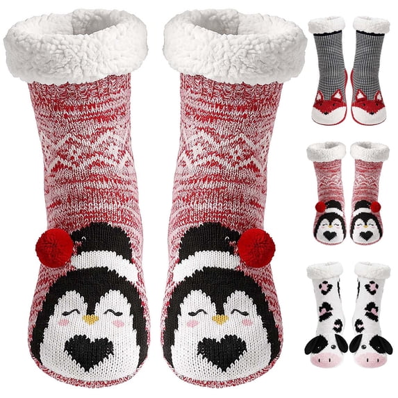 Womens Fuzzy Socks Cozy Fluffy Winter Slipper Socks with Grippers, UNEEI Warm Thick Animal Pattern Non-Slip Winter House Socks, Size 5-10