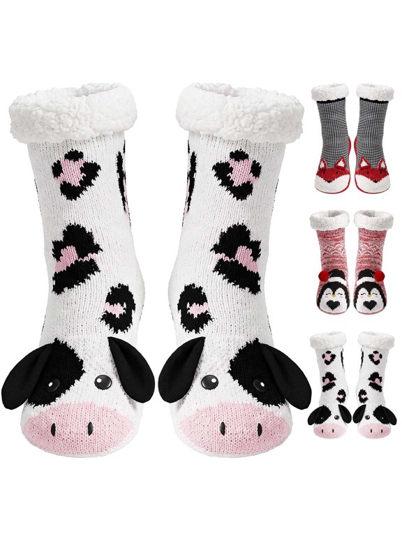 Womens Fuzzy Socks Cozy Fluffy Winter Slipper Socks with Grippers, UNEEI Warm Thick Animal Pattern Non-Slip Winter House Socks, Size 5-10