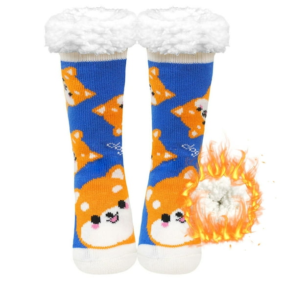 Womens Fuzzy Socks Cozy Fluffy Winter Slipper Socks with Grippers ,UNEEI Warm Thick Cat Pattern Non-Slip Winter House Socks, Size 9-12