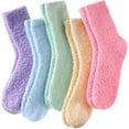 thumbnail image 1 of Womens Fuzzy Socks Cozy Fluffy Winter Warm Slipper Socks Microfiber Soft Home Sleeping Socks - 5Pairs, 1 of 6