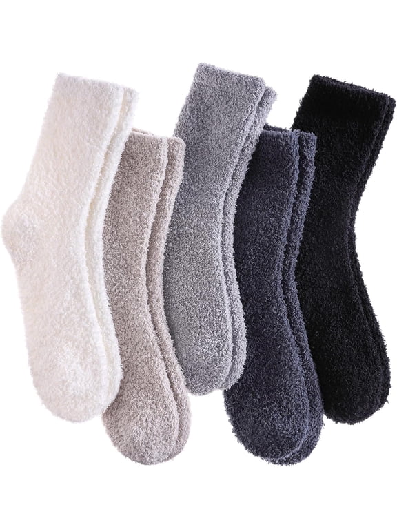 Womens Fuzzy Socks Cozy Super Soft Fluffy Slipper Socks for Warm Winter 5 Pairs