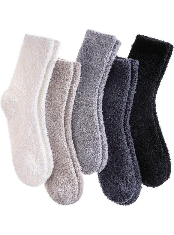 Womens Fuzzy Socks Cozy Super Soft Fluffy Slipper Socks for Warm Winter 5 Pairs
