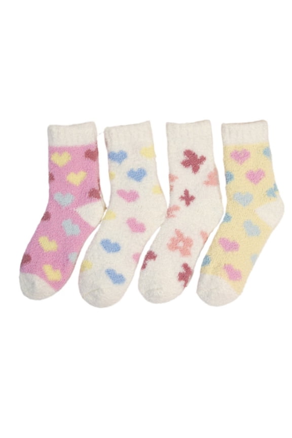 Womens Fuzzy Socks Cozy Super Soft  Graffiti Heart Fluffy Slipper Socks for Warm Winter (4 Pairs )