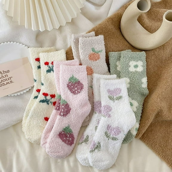Womens Fuzzy Socks Fleece Fluffy Cabin Plush Warm Sleep Soft Cozy Winter Adult Socks Fruit Pattern