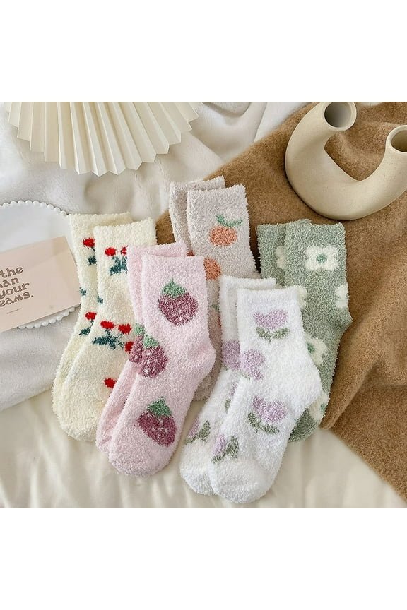 Womens Fuzzy Socks Fleece Fluffy Cabin Plush Warm Sleep Soft Cozy Winter Adult Socks Fruit Pattern