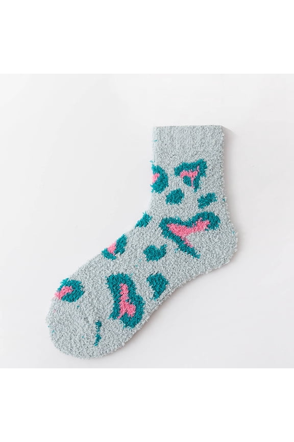 Womens Fuzzy Socks Leopard Print Crew Socks, Soft Plush Warm Winter Socks for Women, Blue Animal Print Cozy Lounge Socks One Size Fits Most,Size Free Size