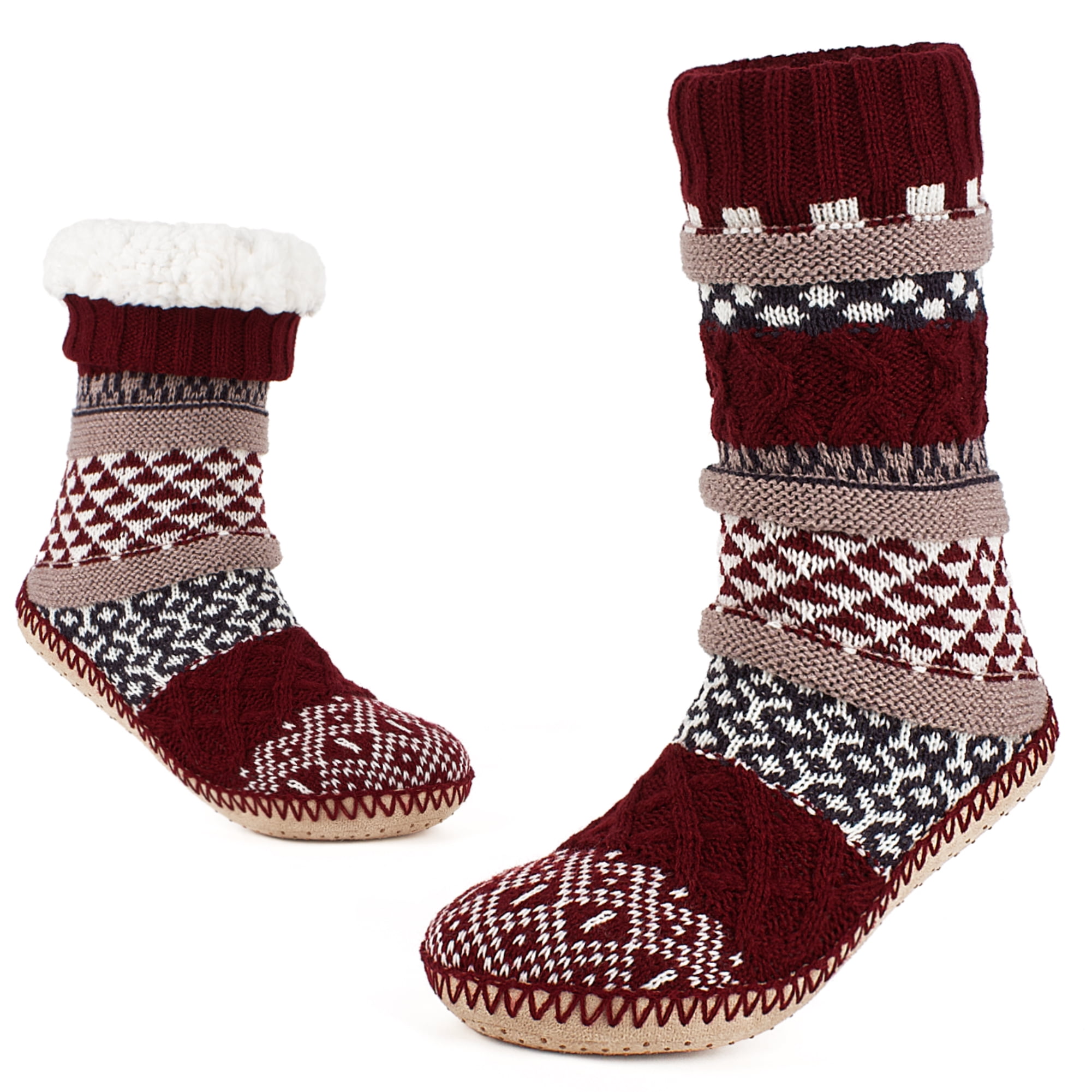 Mulor Dames Slipper Sokken Pluizige Slipper Sokken Kalflengte voor Meisjes Cadeau met Grippers Antislip Fleece Voering Warmhoudend, Blauw, One Size Wide