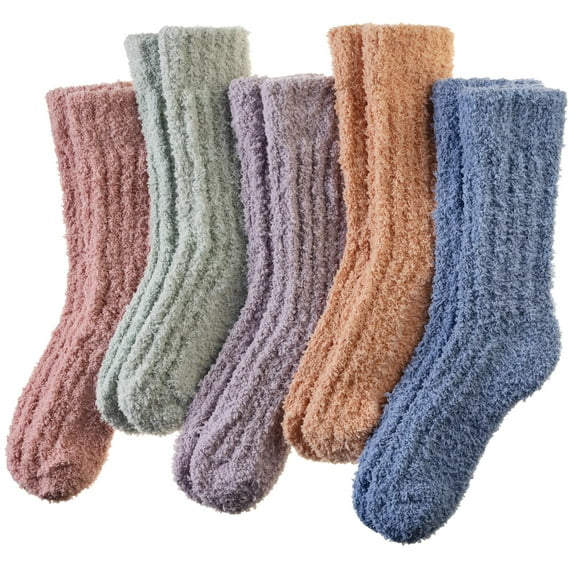Womens Fuzzy Socks Soft Warm Fluffy Socks Winter Sleep Thermal Plush Casual Cozy Home Socks, 5 Pairs