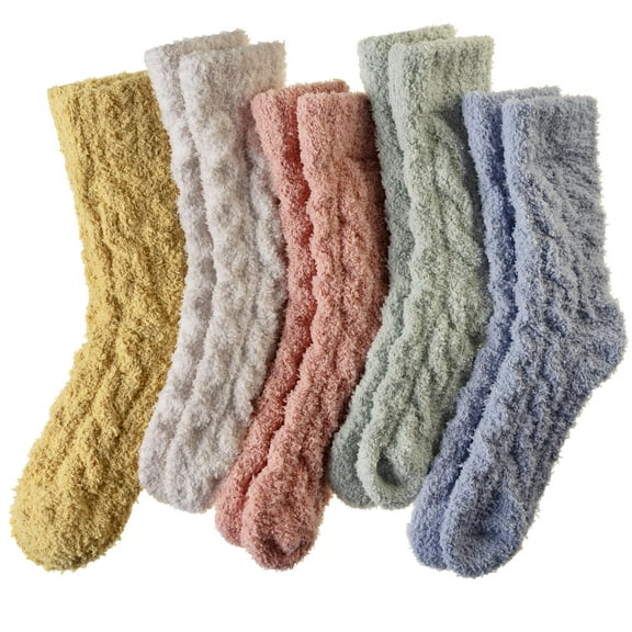 Womens Fuzzy Socks Soft Warm Fluffy Socks Winter Sleep Thermal Plush Casual Cozy Home Socks, 5 Pairs