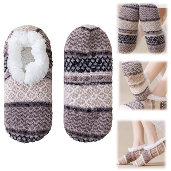 Womens Fuzzy Socks for Women Fluffy Slipper Socks with Grips Warm Cozy Winter House Socks Non Slip Gripper Ankle Socks (Light Gray)