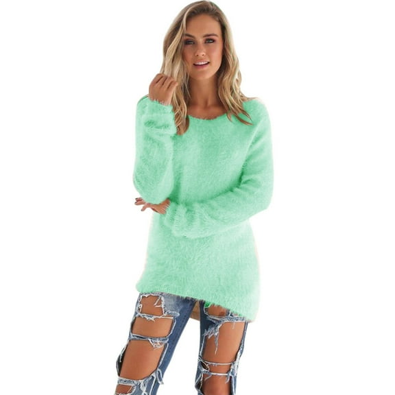Womens Fuzzy Sweaters Casual Crewneck Fleece Pullover Long Sleeve Thermal Soft Fuzzy Sweater 2025 Sweater Winter Clothes