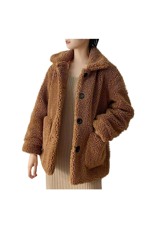 Womens Fuzzy Teddy Coat Lapel Open Front Cardigan Coat Faux Fur Warm Winter Jacket Outwear