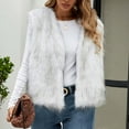 thumbnail image 1 of Womens Fuzzy Vest Sleeveless Jackets Casual Warm Fleece Fall Winter Waistcoat Outwear Gilet White 3XL, 1 of 5