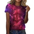 thumbnail image 1 of Womens Galaxy Space Print T-Shirts Short Sleeve Crewneck Graphic Tees Casual Summer Fashion Tops 2025, 1 of 5