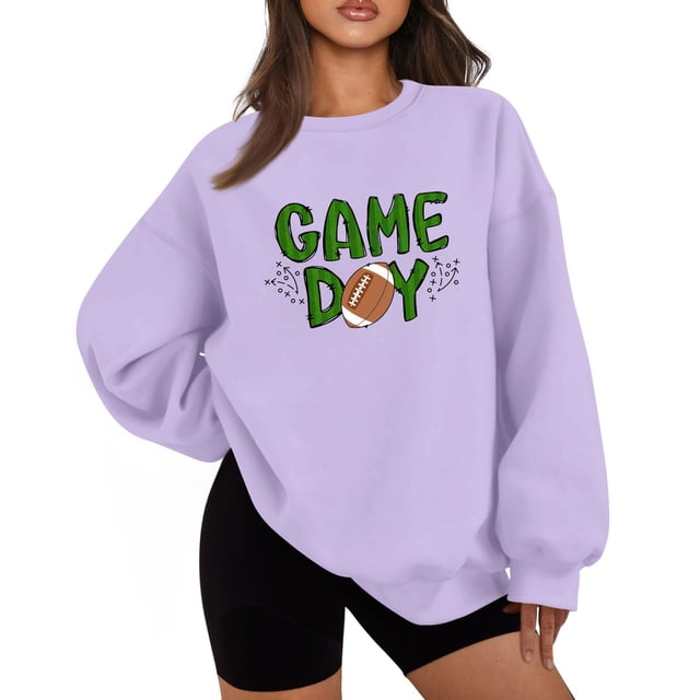 Womens Game Day Sweatshirts Funny Football Graphic Pullover Tops Long