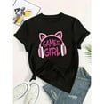 thumbnail image 1 of Womens Gamer Cat Tee  Black S-5XL Headphone Cat Ear T-Shirt Soft Cotton Blend Top Playful Gaming Design Casual Short Sleeve Shirt Perfect Gift For Gamers Birthday Holiday Wear Machine Washable, 1 of 5