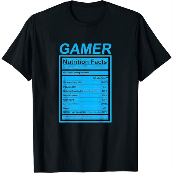 Womens Gamer Nutrition Facts Blue Label Funny Graphic T-Shirt Black Medium