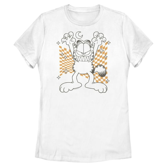 Womens Garfield Checkered Cat Claws And Fangs T Shirt