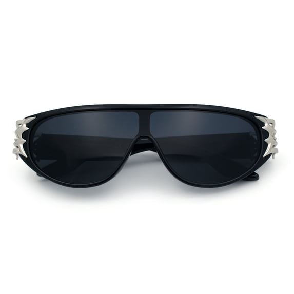 Womens Gaudy Fancy Hinge Flat Top Shield Rectangular Plastic Sunglasses Black Silver - Black
