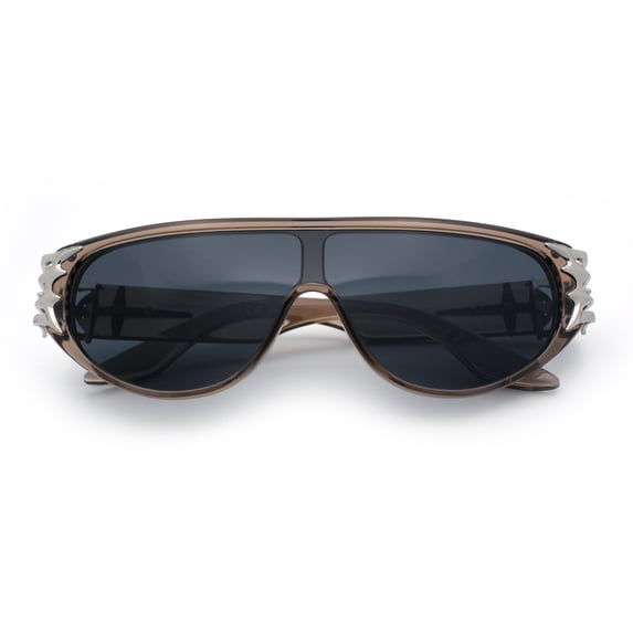 Womens Gaudy Fancy Hinge Flat Top Shield Rectangular Plastic Sunglasses Slate Silver - Black