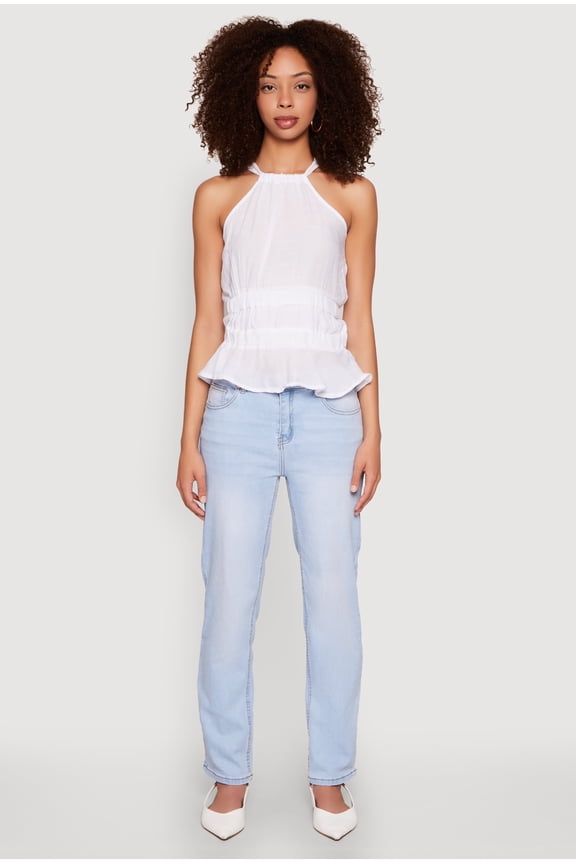 Womens Gauze Knit Halter Peplum Top