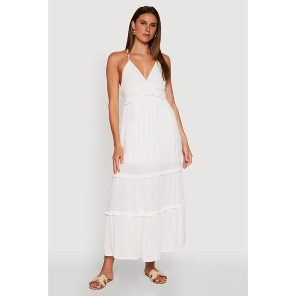 Womens Gauze Knit Sleeveless Maxi Tiered Sundress